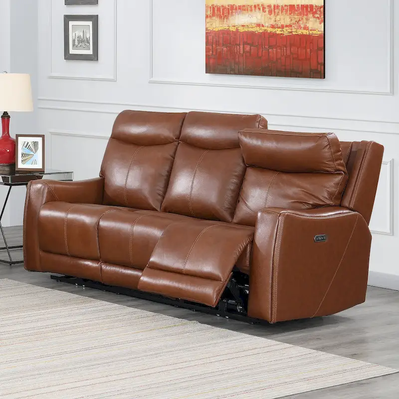 Newport Furnishings Power Top Grain Leather Reclining Sofa