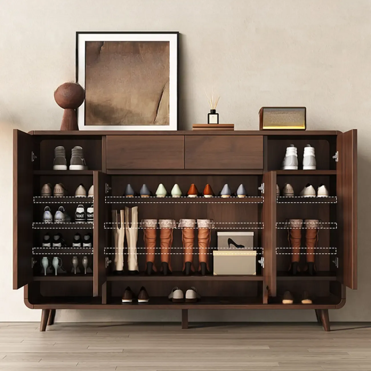 Modern Manufactured White Wood Shoe Cabinet