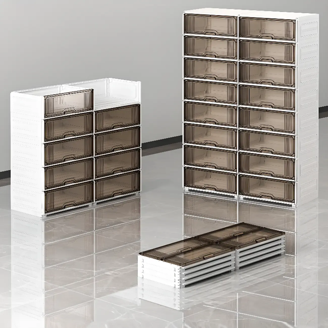 Durable Flip-up Glam Plastic Clear Shoe Boxes Stackable