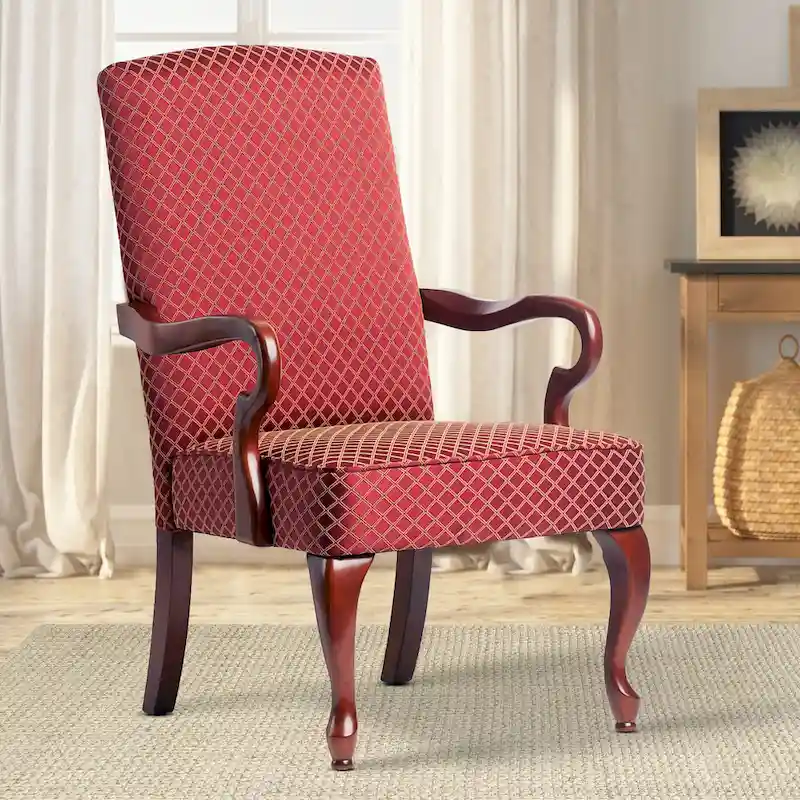 Gooseneck Accent Chair – Red / Beige / Blue / Green, Cherry Finish, Single Seat