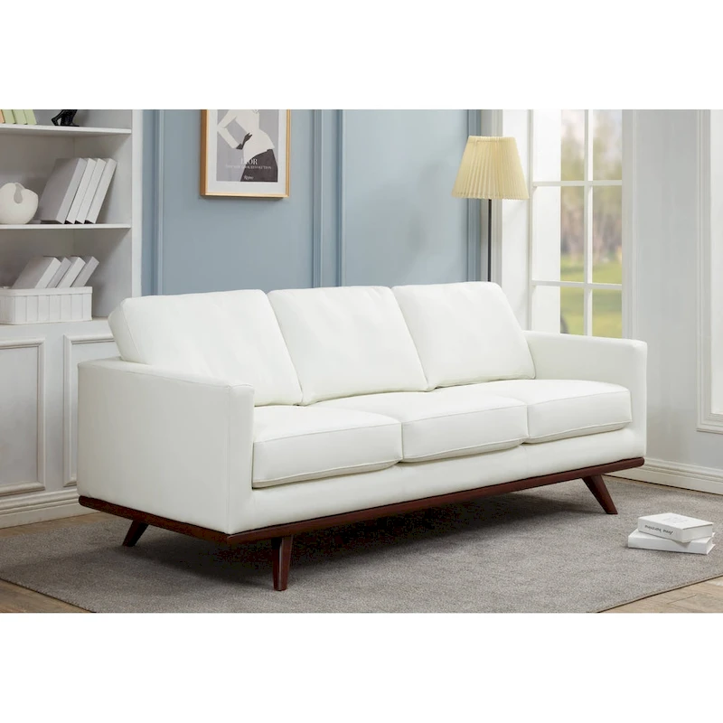 Chester Leather 3-Seater Sofa with Birch Wood Base Modern Living Room Couch with Removable Cushions - 83