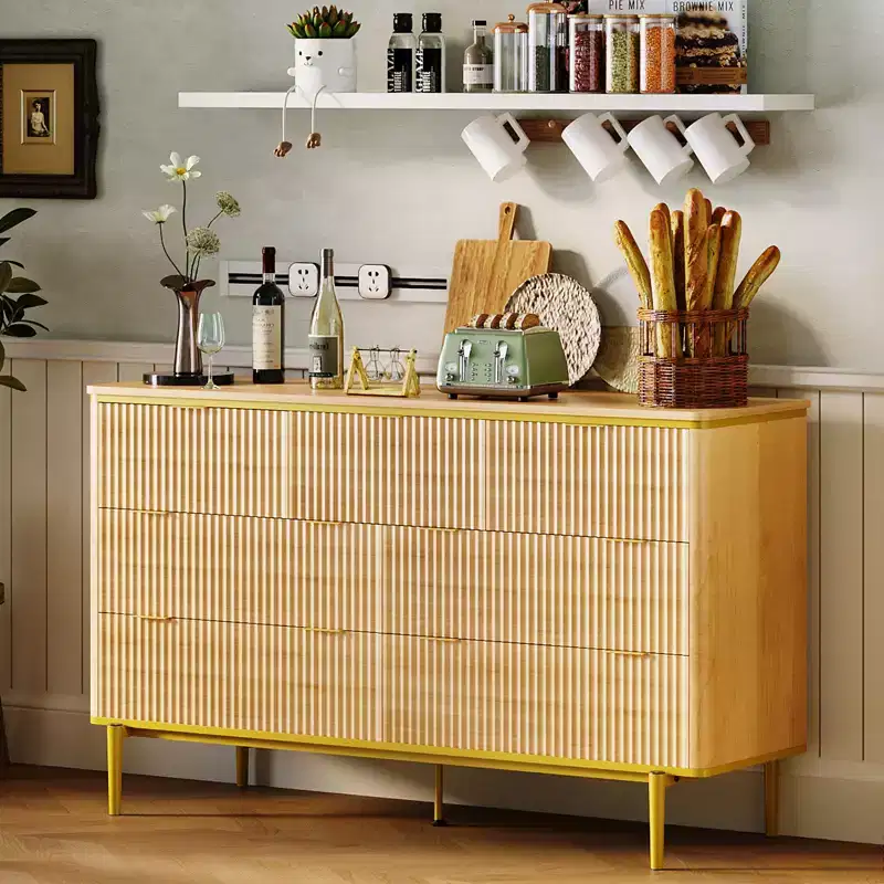 Oak Fluted 7-Drawer Dresser, 2-Person Bedroom Storage