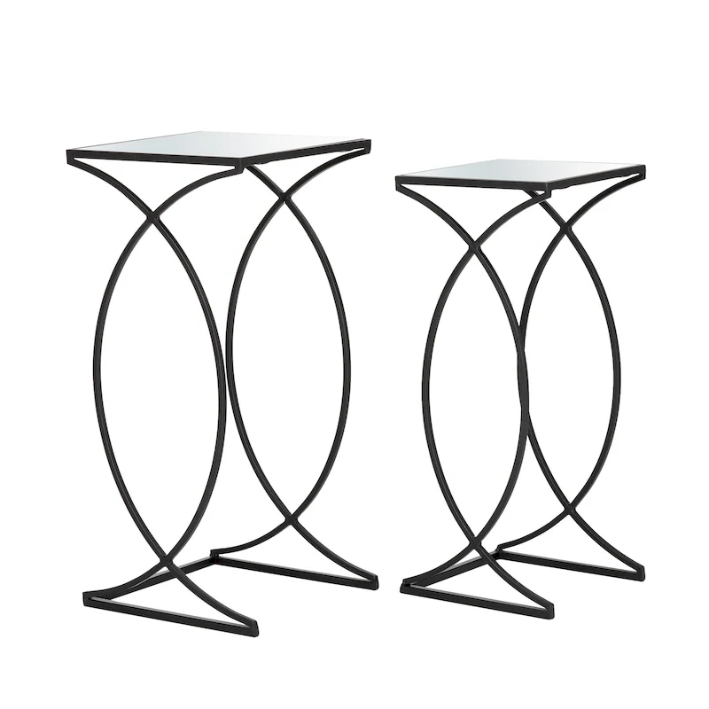 Glitzhome Set of 2 Glam Glass Modern Side Table Sofa Table