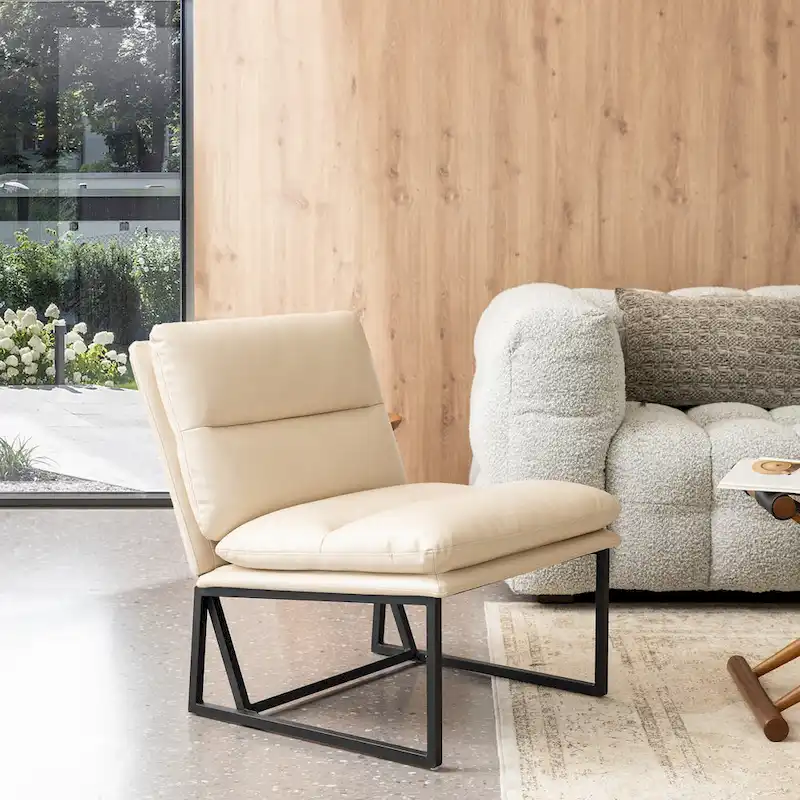 Glitzhome Set of 2 30.25H Modern Ergonomic PU Accent Armless Chair