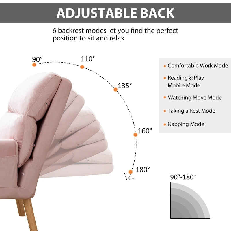 Soft Fabric Casual Living Room Armchair With Adjustable Backrest And Legs Stool