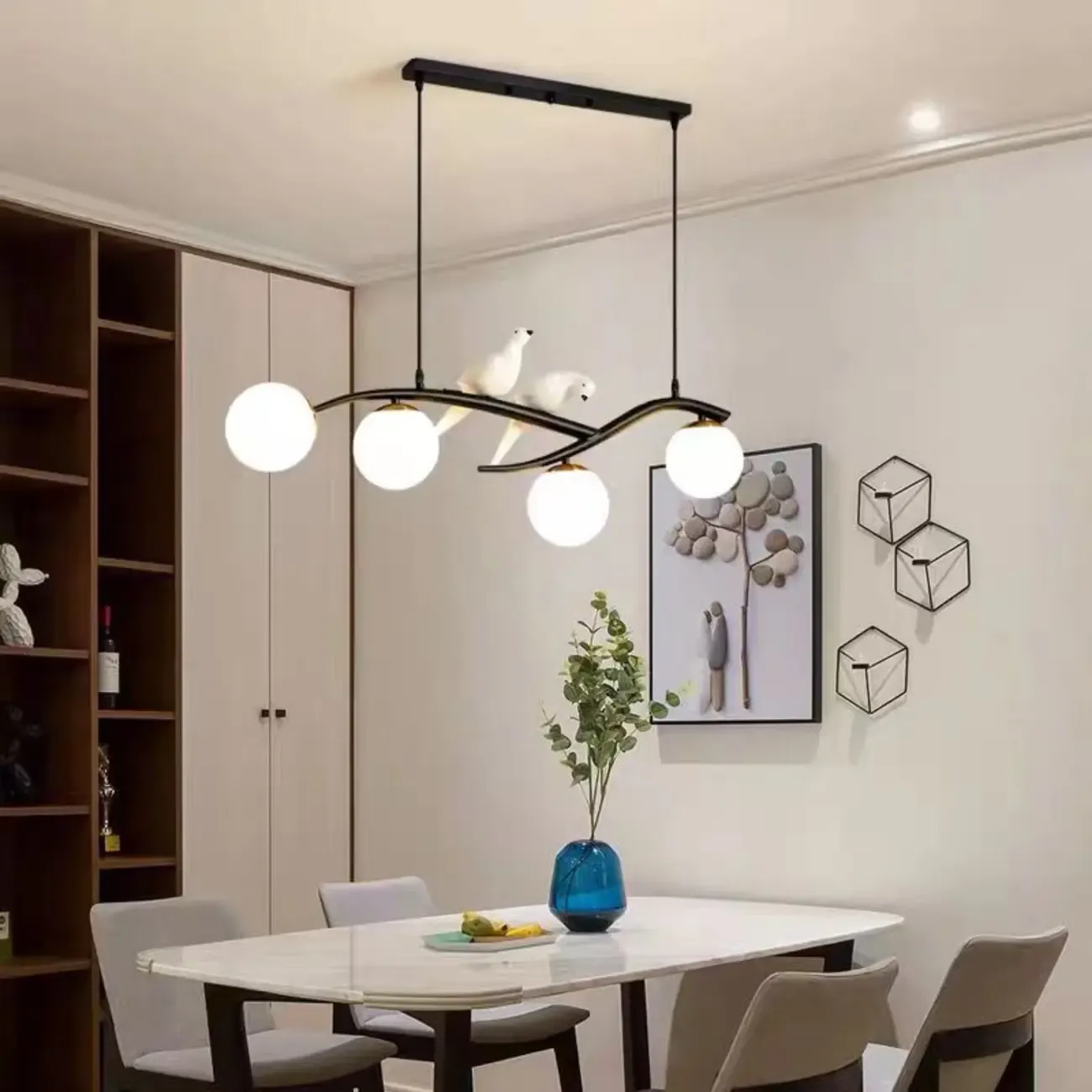 4-Light Glass Globe Shape Hanging Pendant Light Fixture for Kitchen