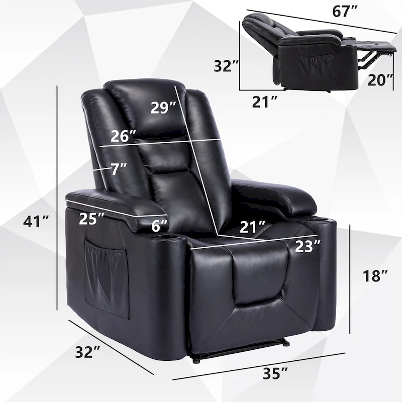 Power Leather Recliner Chair Home Theater Seating Soft