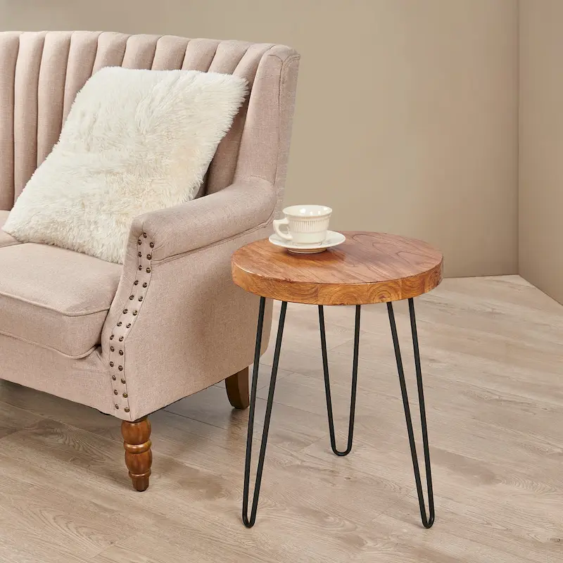 Greenage Wood End Table with Iron Legs