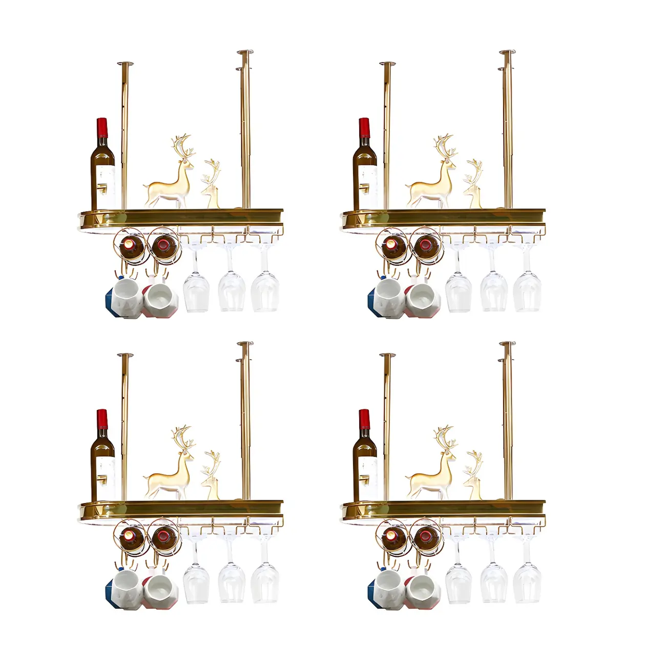 Modern Gold Metal Wine Rack with Glass Holder