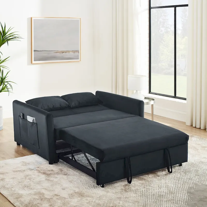 Convertible Sofa Bed, 3-In-1 Versatile Velvet Double Sofa With Pullout Bed