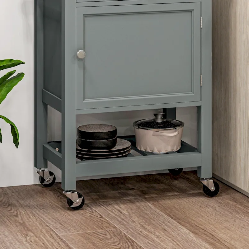 HOMCOM Utility Kitchen Cart, Rolling Kitchen Island with Smooth Rubberwood Top, Narrow Butcher Block Surface on Wheels