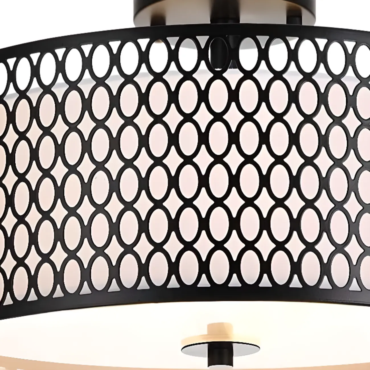 Modern Black Metal Hollow Cylinder Semi Flush Ceiling Light