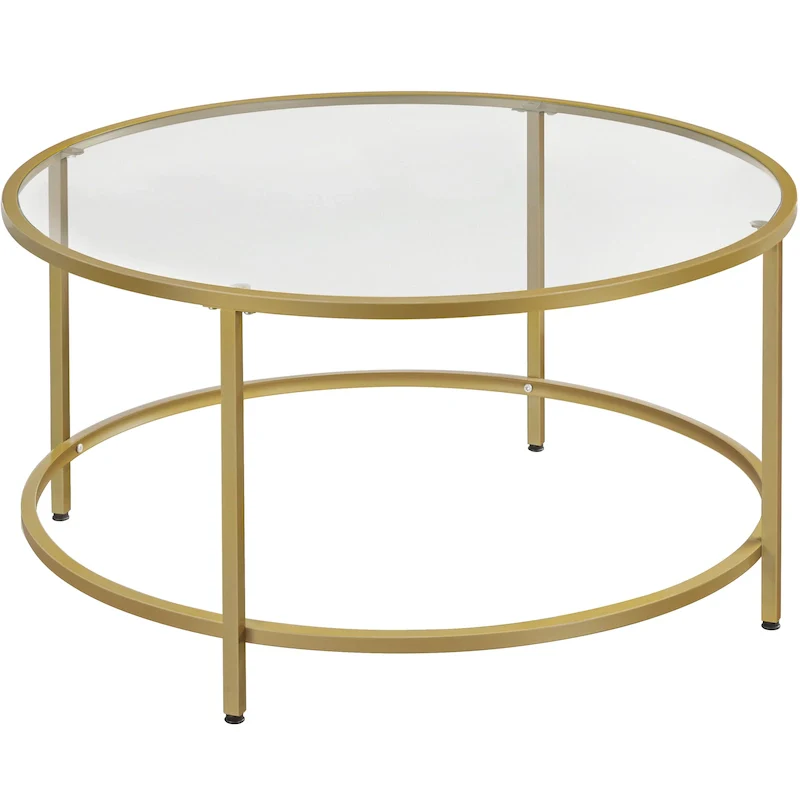 Yaheetech Round Coffee Table Glass-Top Sofa Table for Living Room