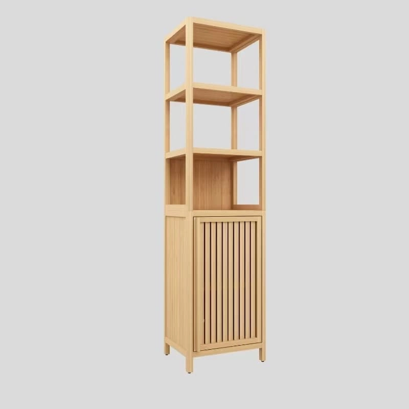 Storage Tall Slim Cabinet with Shutter Door and 3 Tier Shelves, Freestanding Linen Tower Cabinet