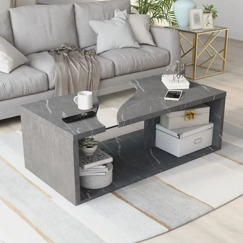 Kobe Modern Faux Marble Veneer Coffee Table with Shelf by Furniture of America