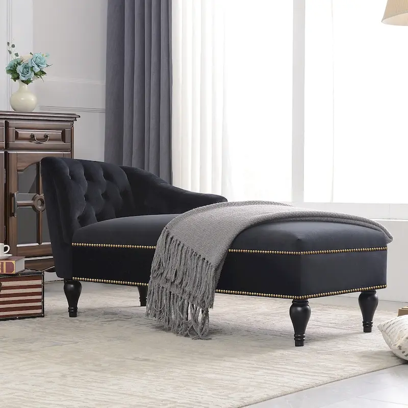 Button Tufted Velvet Chaise Lounge Chair