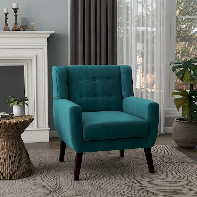 Velvet Upholstered Armchair Tufted Accent Chair
