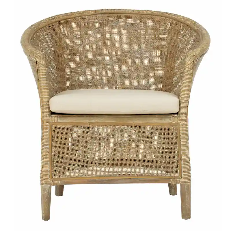 SAFAVIEH Basilina Rattan Arm Chair Washed - 31.5 x 29.9 x 25.6 - 30Wx26Dx32H