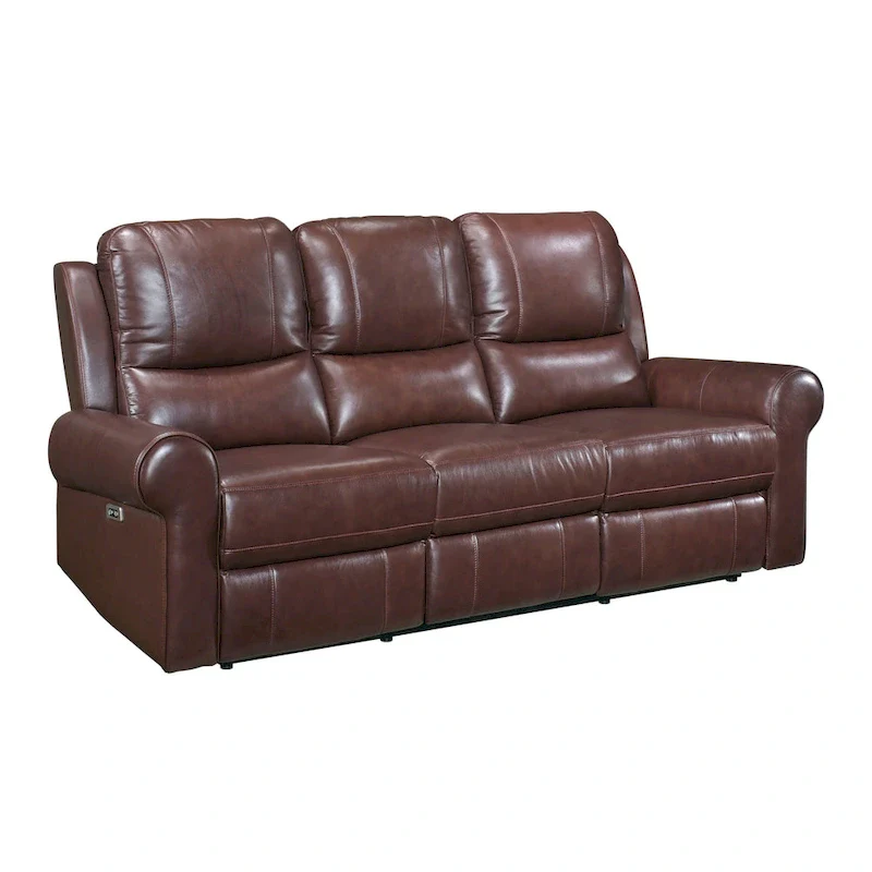 Michael 82 Inch Power Dual Recliner Sofa, USB, Brown Top Grain Leather