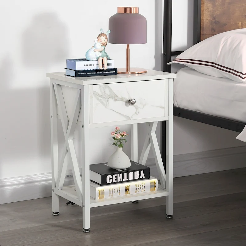 Mid Century Modern Nightstand Side Table with Storage Shelf - 15.8x11.8x21.7
