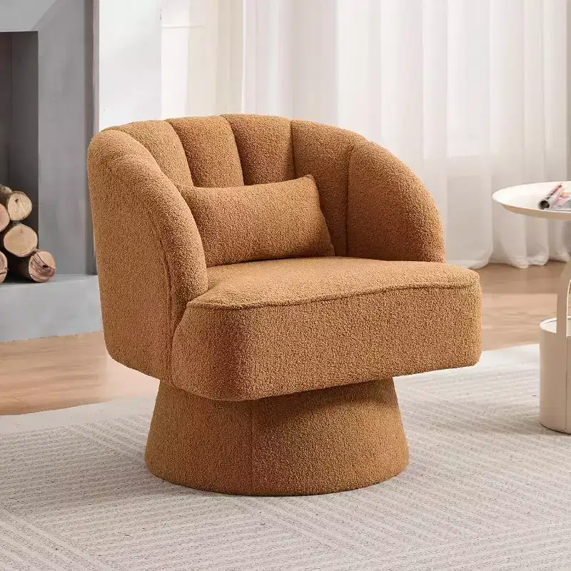 Acekool 360 Swivel Barrel Chair - Plush Teddy Velvet Lounge Chair