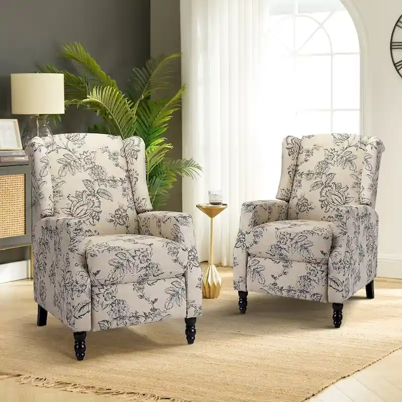 Damaris Mid-Century Modern Manual Pushback Recliner with Wingback Design Set of 2 by HULALA HOME