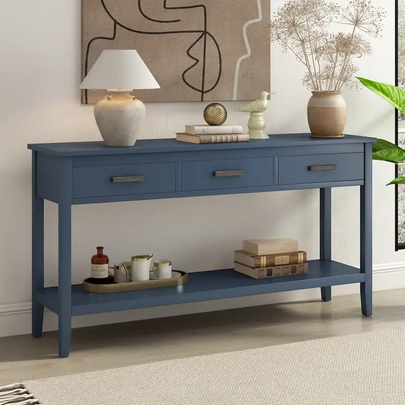 Contemporary 3-Drawer Console Table with 1 Shelf