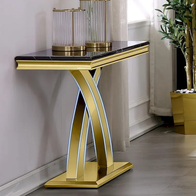 50 inch Rectangle Console Table with Luxurious Stainless Steel X Base and High Gloss Top