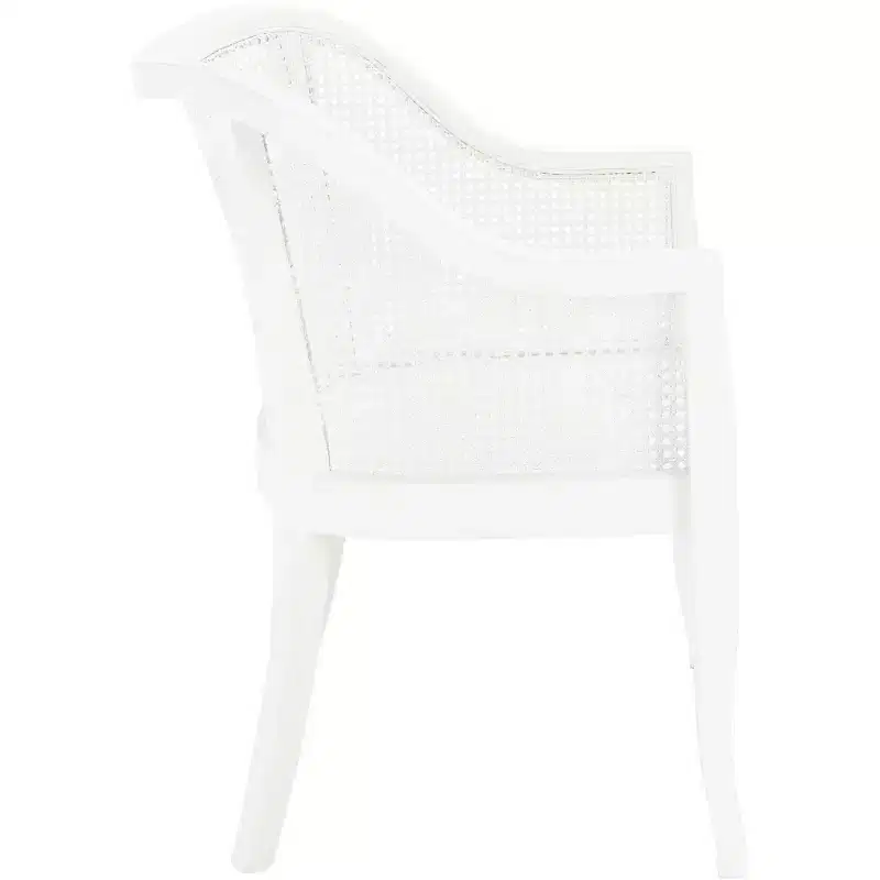 Cane Dining Arm Chair – Elm Wood Frame, Curved Back, White, 275 lb Capacity