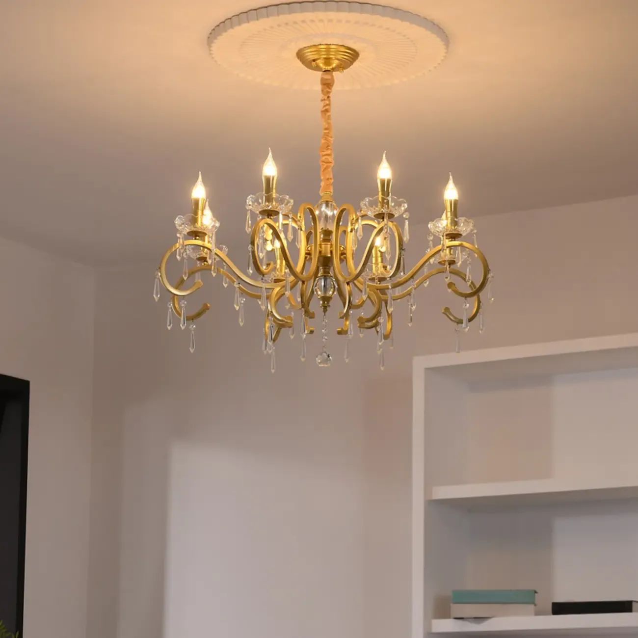 French Gold Crystal Candelabra Chandelier