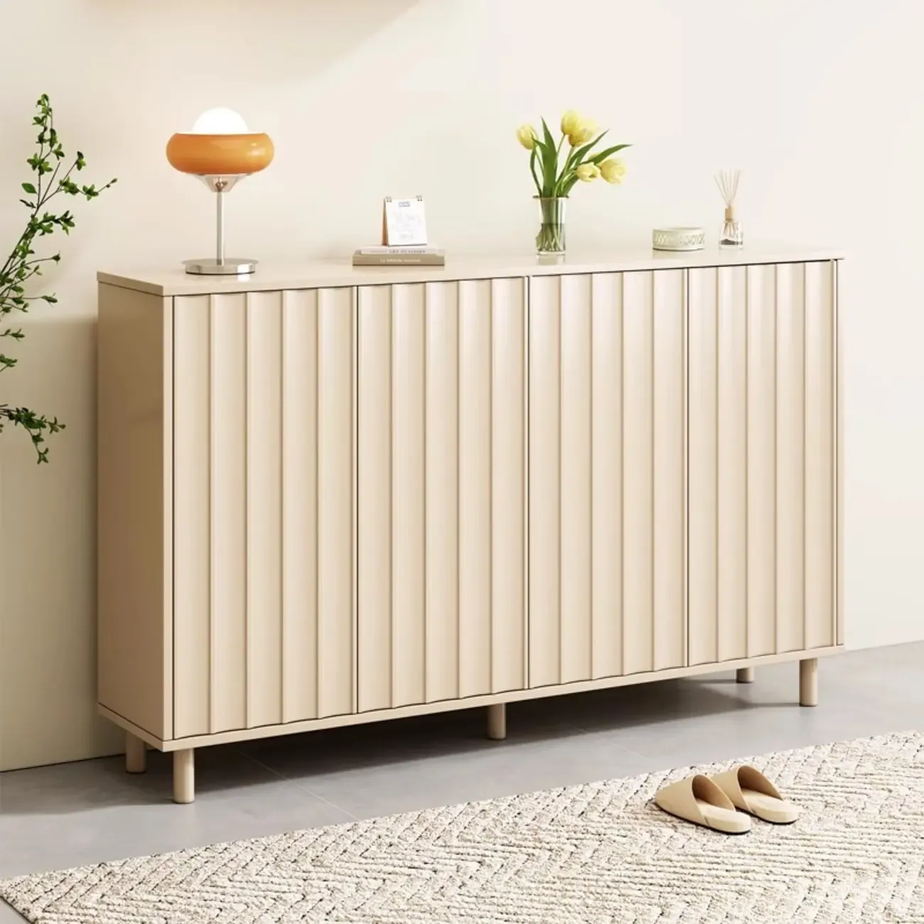 Modern White Closed Back Adjustable Wooden Shoe Cabinet