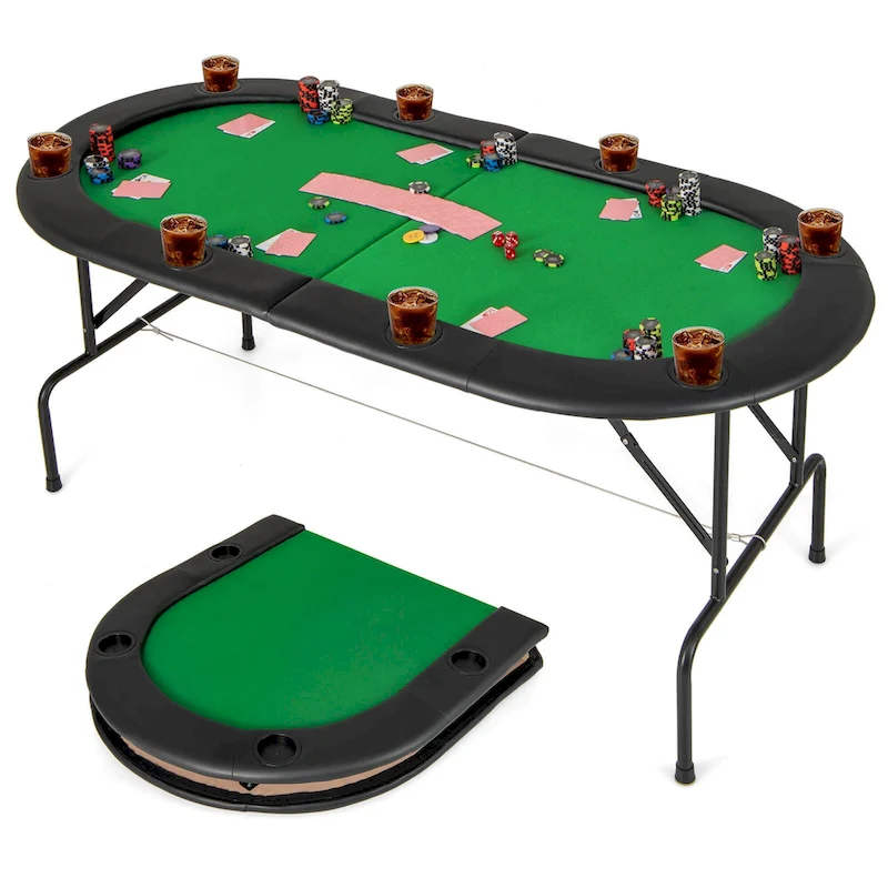 Costway 8 Players Poker Table with 8 Cup Holders & Comfy Armrests