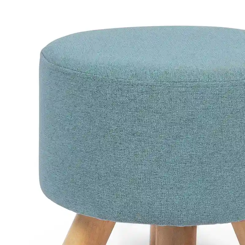 Adeco Modern Round Ottoman Home Footrest Stool/ Linen Fabric Seat Pouf