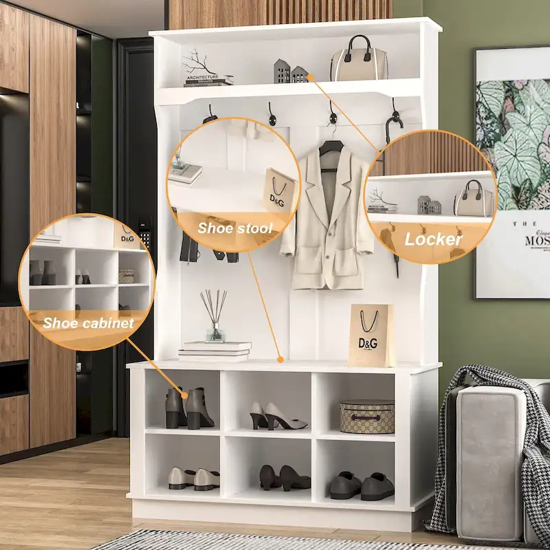 39.8 Wide Hall Tree with Bench and Shoe Storage Cabinet Entryway