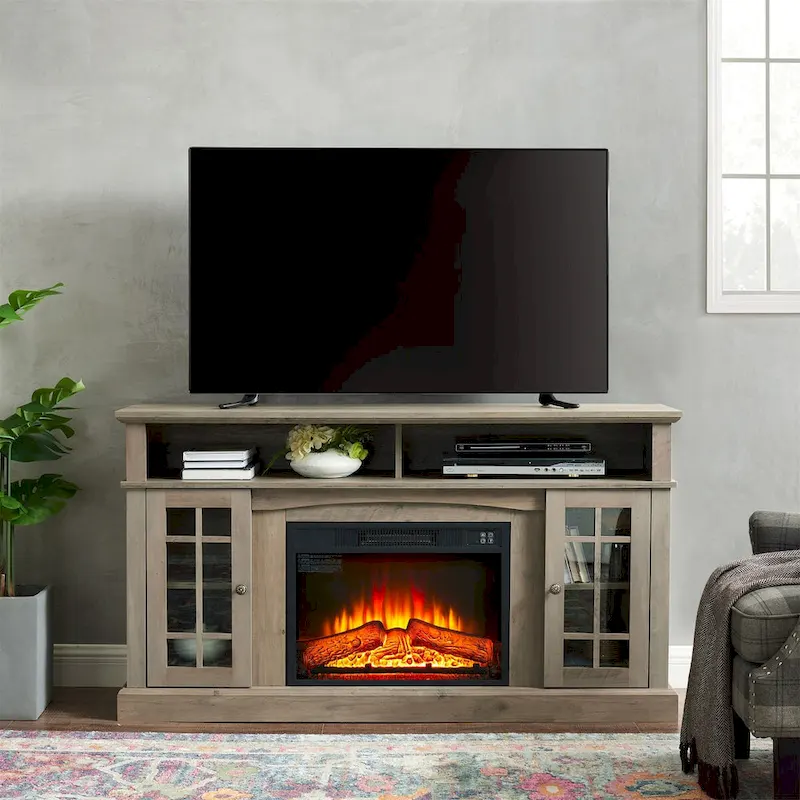 Modern Entertainment Console with 23  Fireplace Inset