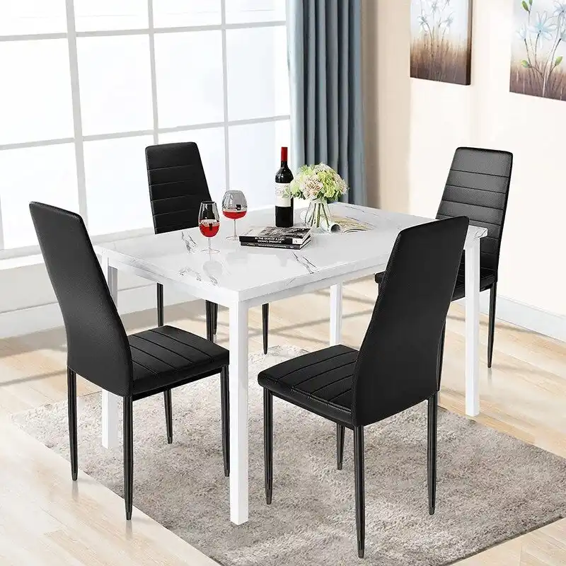 Modern 5-Piece Kitchen Dining Set, Counter Height Dinette Set with Marble Look Top and 4 Upholstered PU Leather Chairs