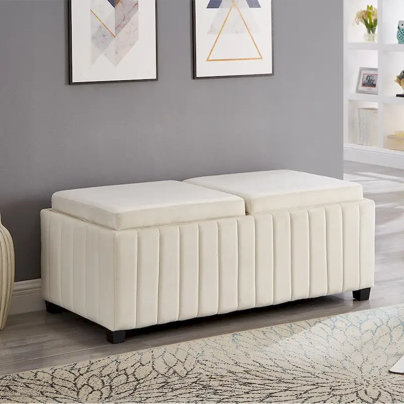 Upholstered Storage Ottoman Bench for Bearoom, Living Room