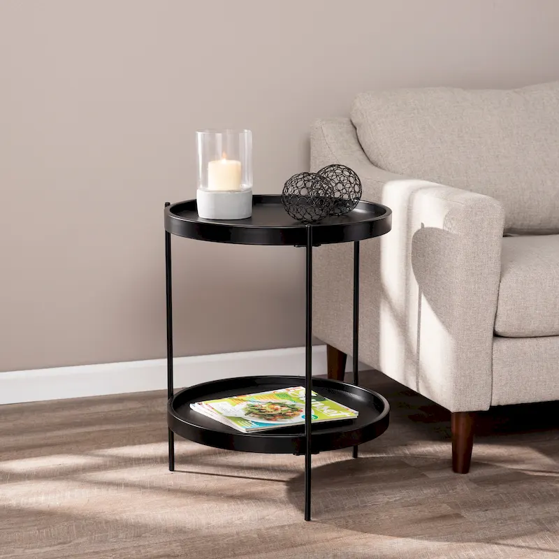 SEI Furniture Vaquero Round Modern Style w/ Shelf Wood Side Table
