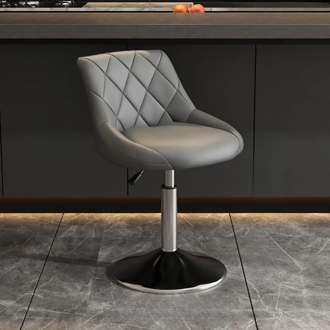 Diamond Tufted Swivel Bar Stool Adjustable Black Red PU Leather