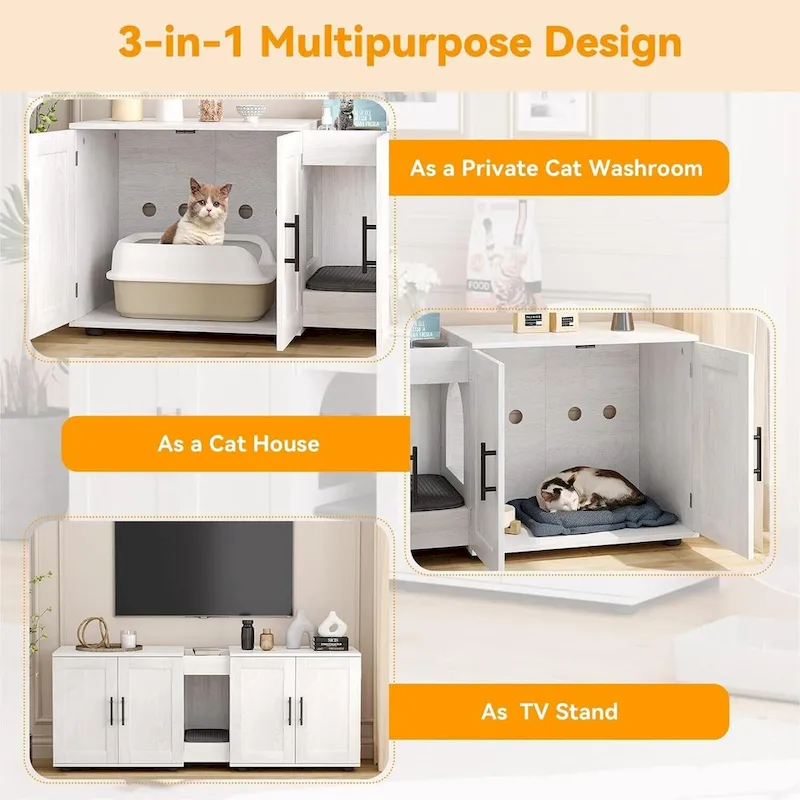 Intimate Double-Room Cat Litter Cabinet Furniture