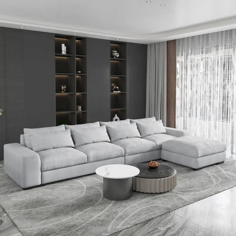 Modern Modular Down Sectional Sofa,Light Grey/Dark Blue