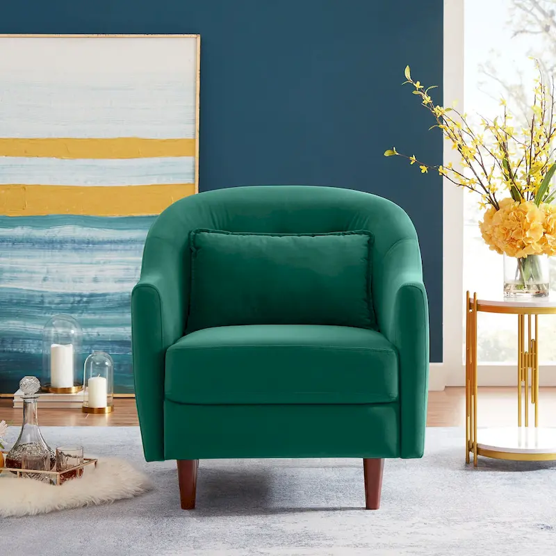 VANOMi 28.34 Accent Armchair, Velvet Barrel Chair with Solid Wood Legs