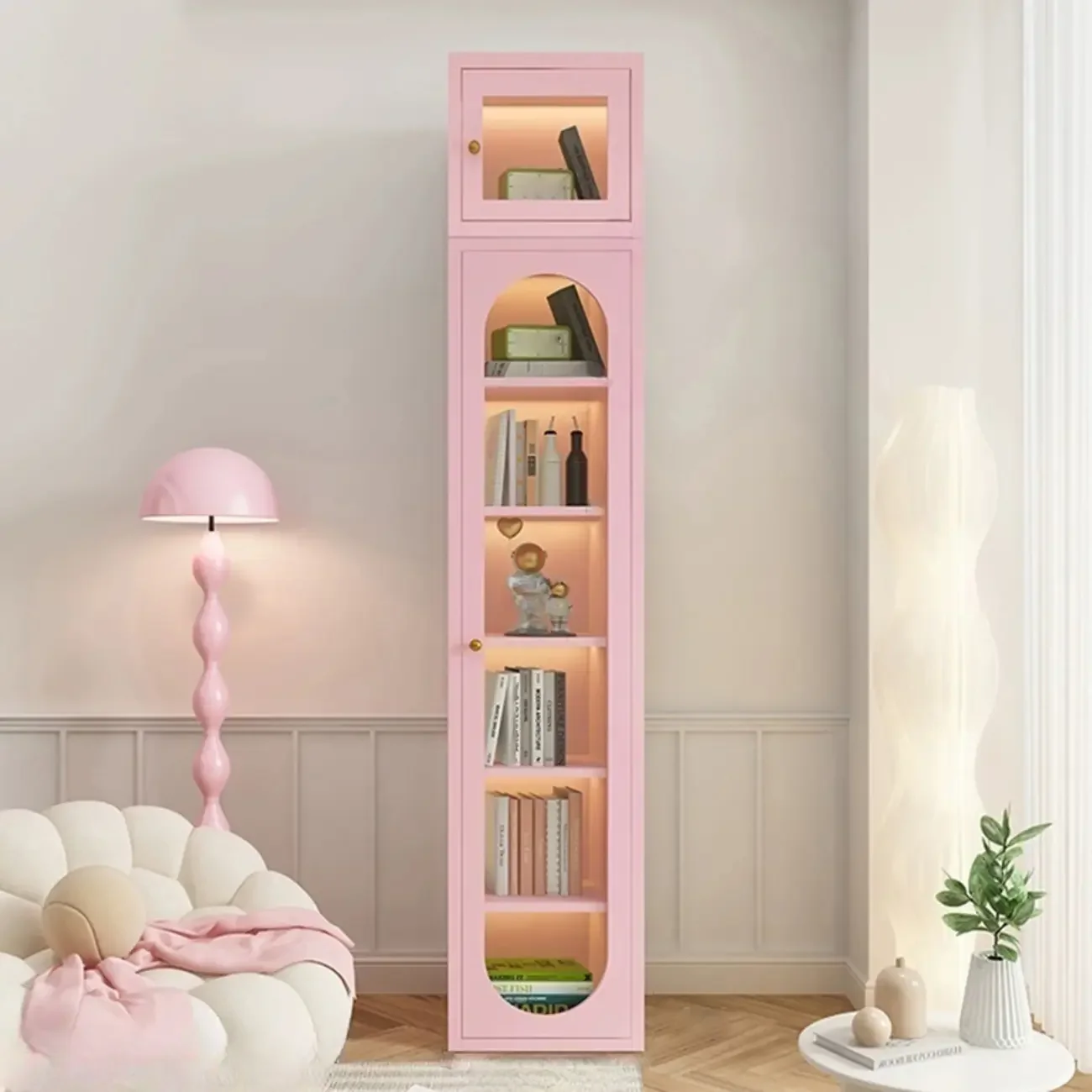 Modern White Wooden Adjustable Shelf Storage Display Cabinet
