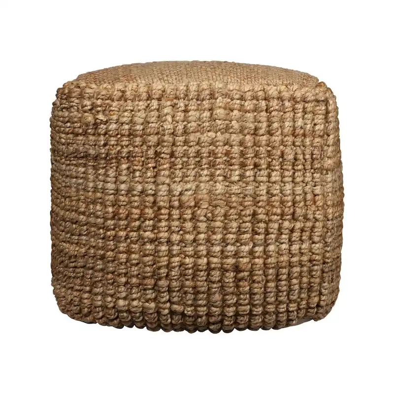 HomeRoots 18 Natural Jute Blend Cube Pouf Ottoman