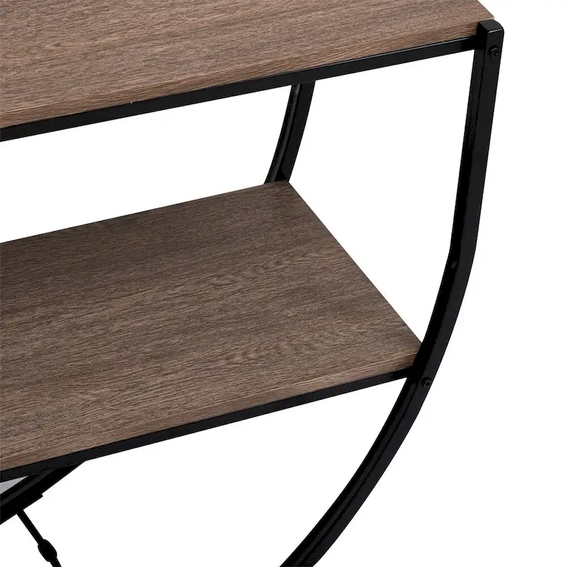 Rustic Demilune Shape Textured Metal Distressed Wood Console Table