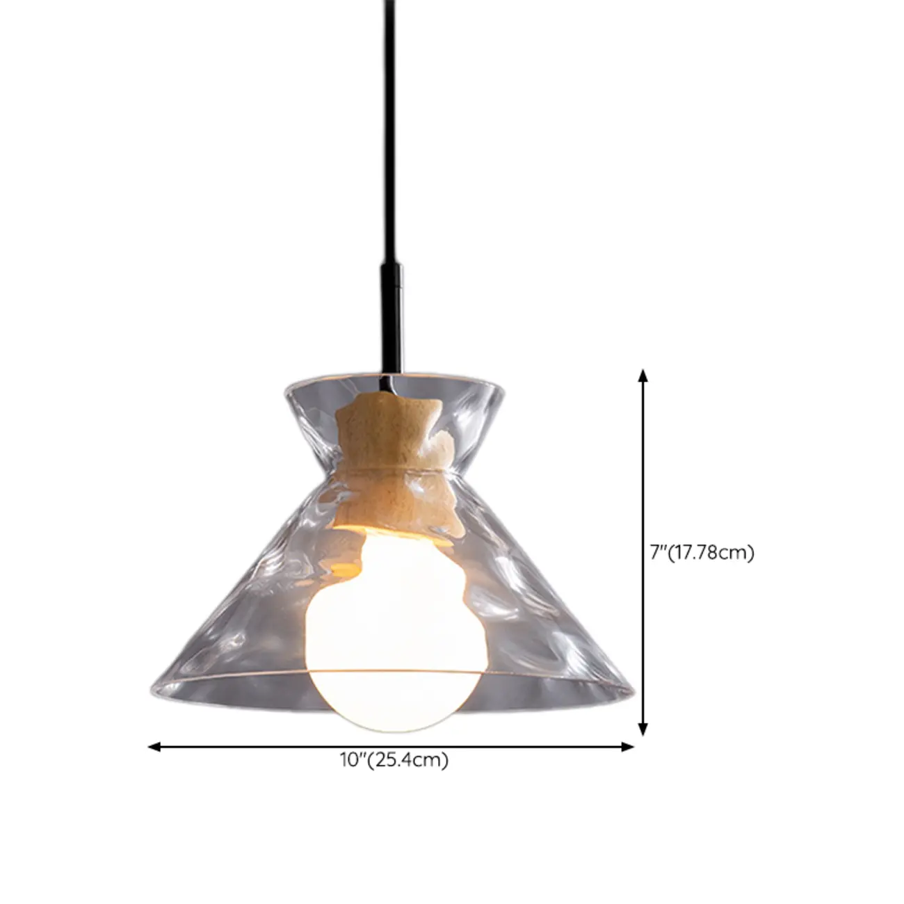 Modern Clear Textured Glass Wood Pendant Light
