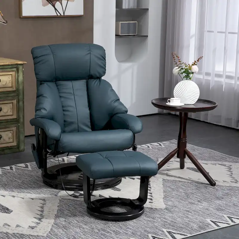 HOMCOM Massage Recliner Chair with Ottoman, 360 Swivel Recliner and Footstool, PU Leather Reclining Chair, Gray