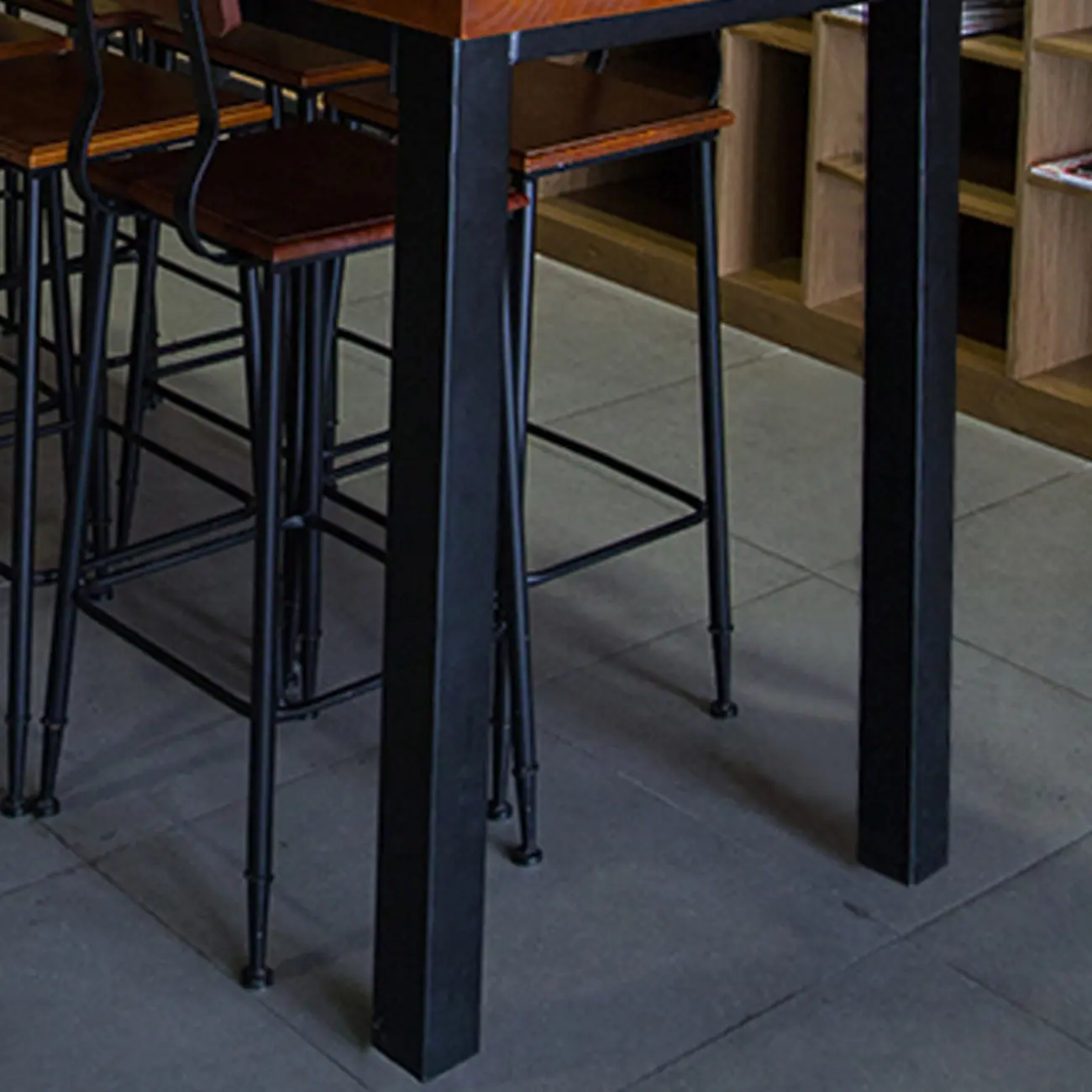 Industrial Brown Wood Black Iron 4-Leg Rectangular Bar Tables