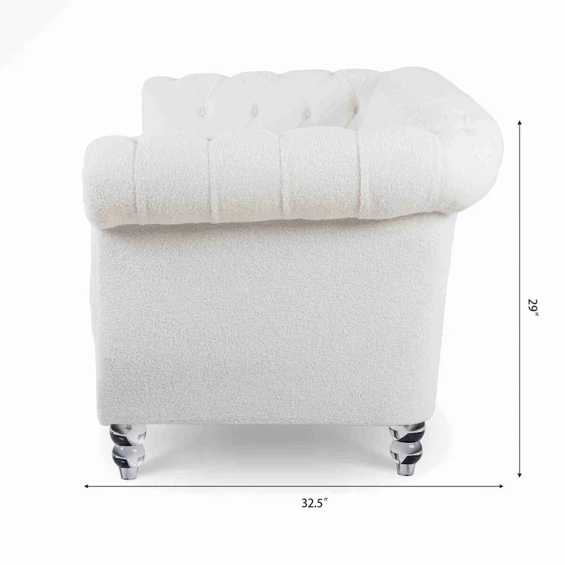 White Rolled Arm Chesterfield 3-Seater Sofa