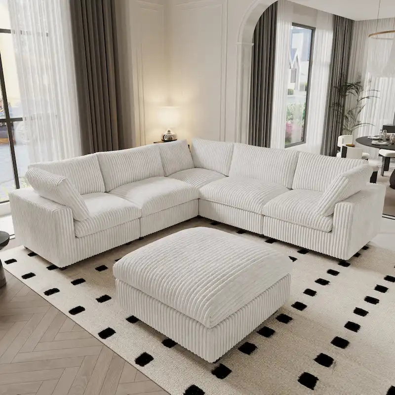 6-Piece Modular Sectional Sofa with Chaise and Ottoman